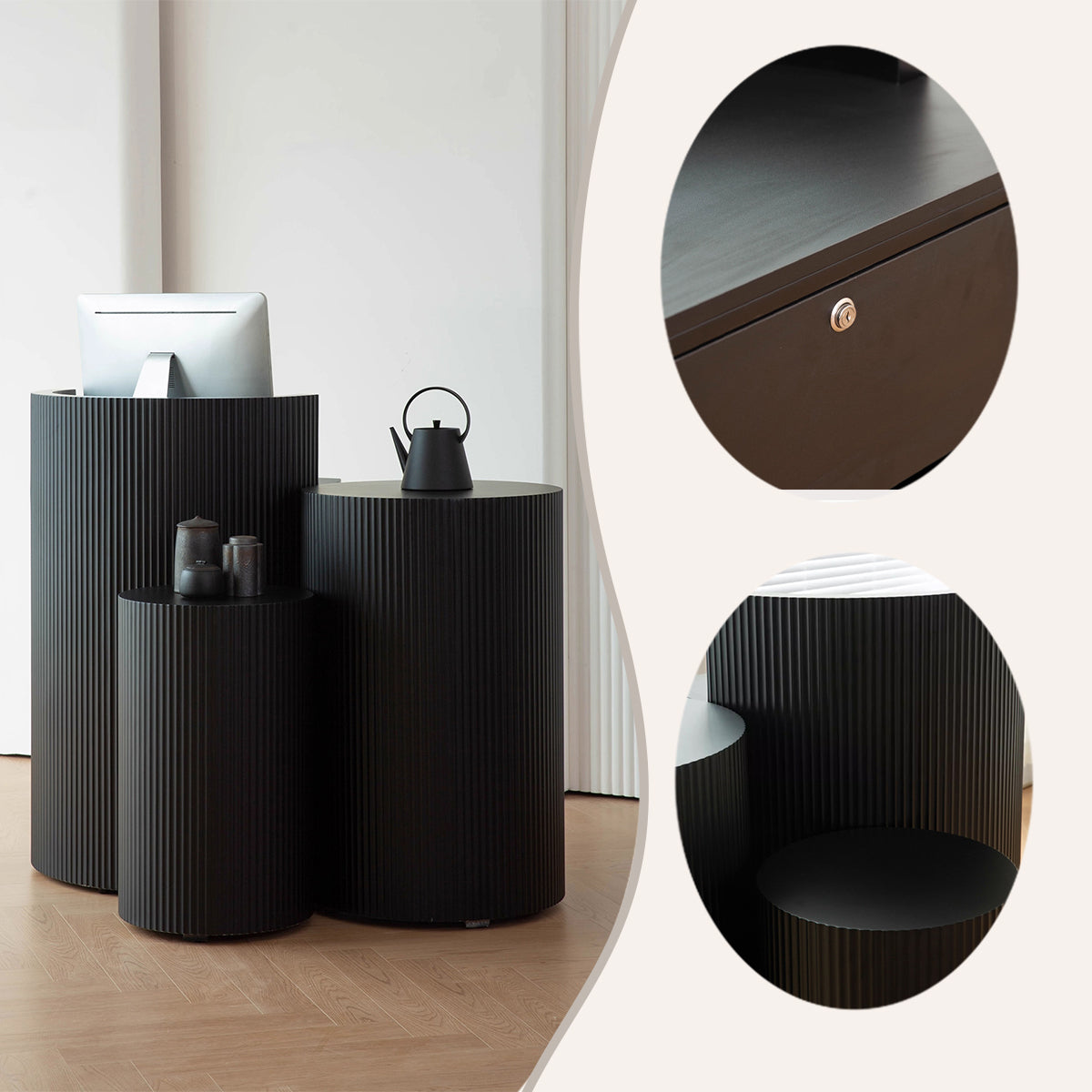 受付カウンター カーブデザイン 大容量収納 広い下肢空間 ガラスディスプレイ 組立必要 JDQT-N065