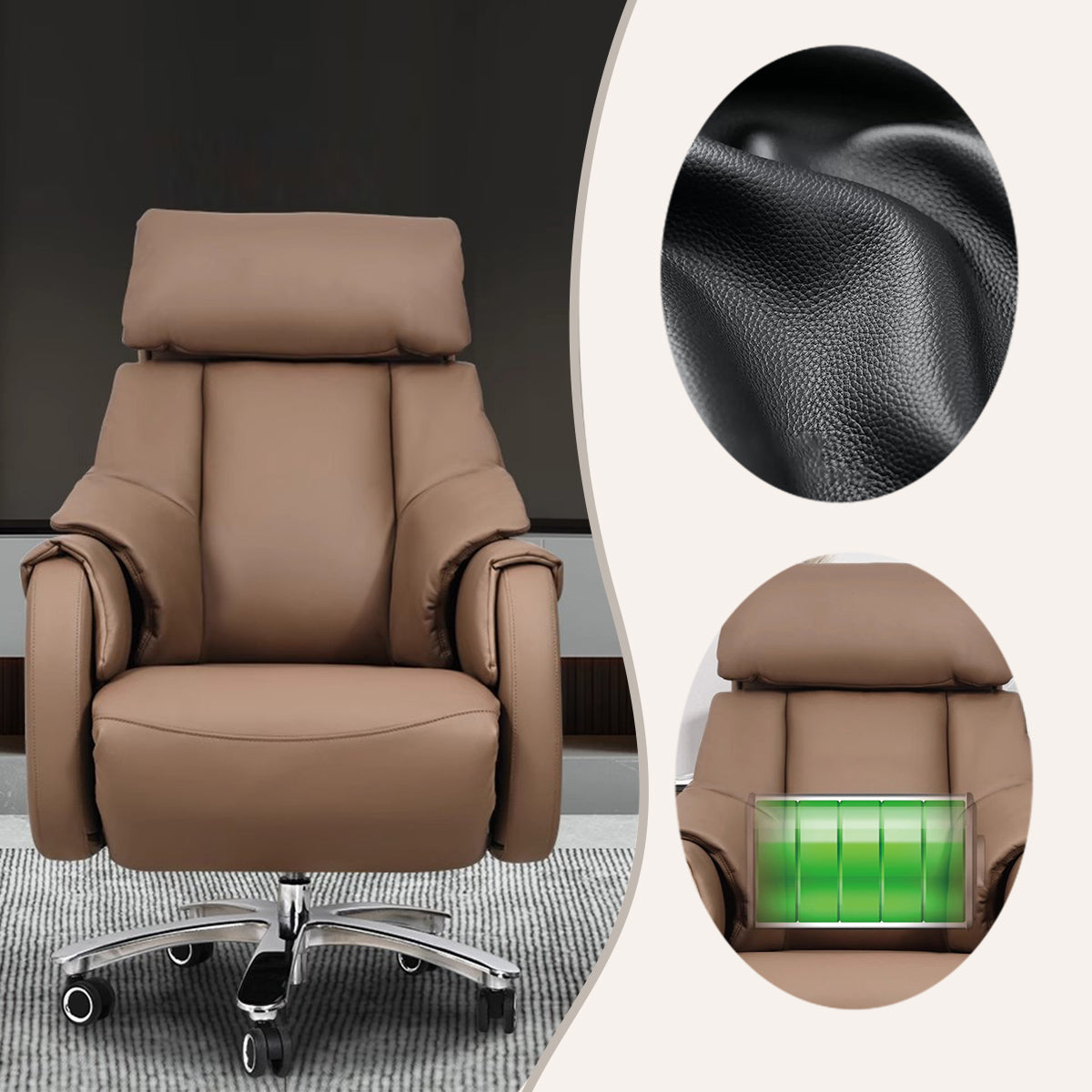 エグゼクティブチェア オフィスチェア 社長用 バッテリー フットレスト 本革 昇降機能 人間工学 贅沢 おしゃれ ブラウン LBY-N053