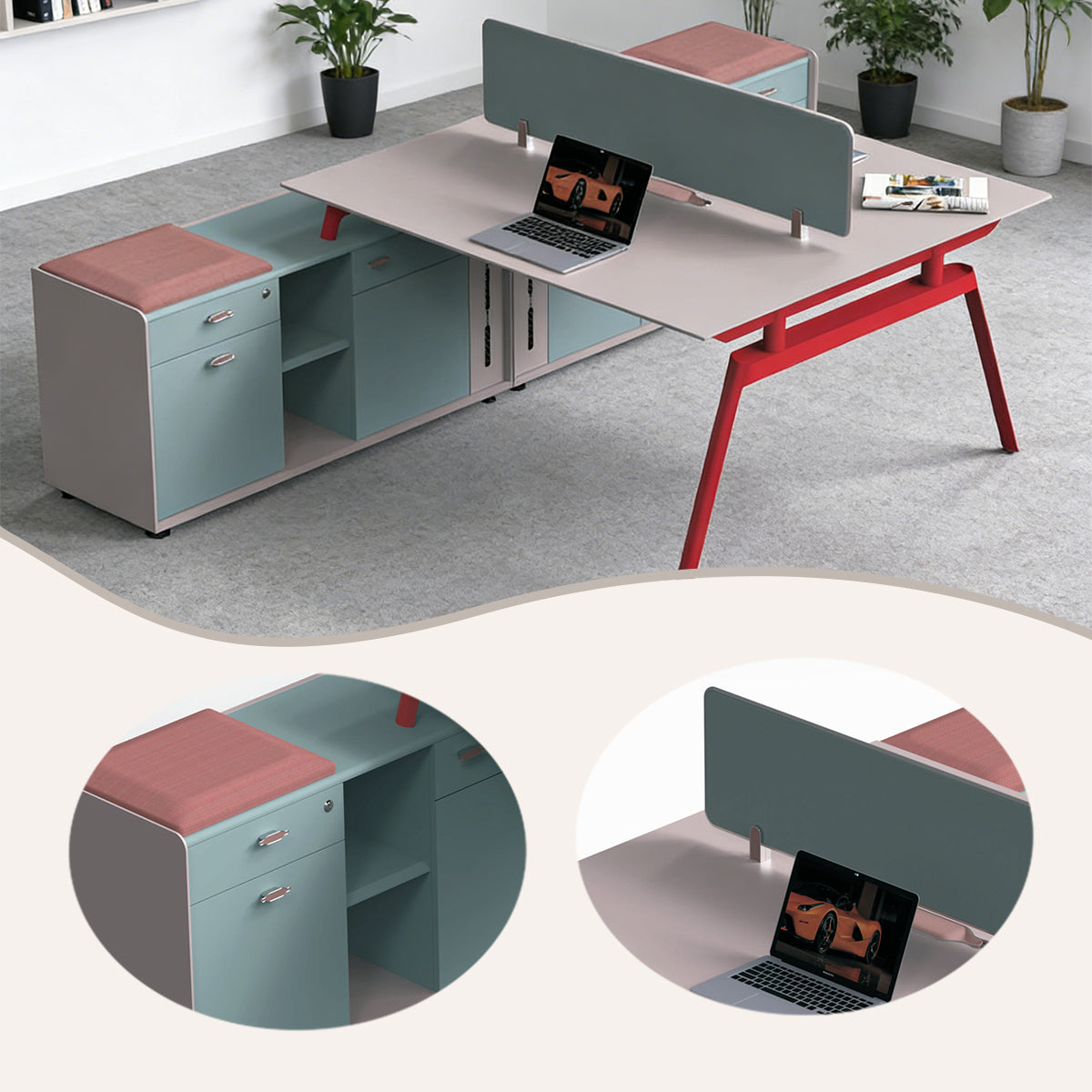 オフィスデスク ワークデスク 社員用デスク 仕事用 作業用 事務用 トップパネル サイドキャビネット カスタマイズ可能 YGZ-BG-N004