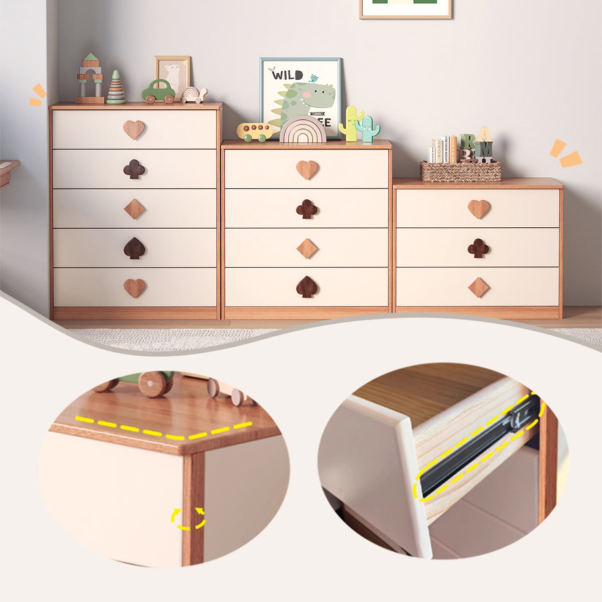 収納キャビネット ロッカー キャビネット ラック 木製棚 下駄箱 可愛い取っ手付き 大容量収納 巾木よけ JYCWG-N027