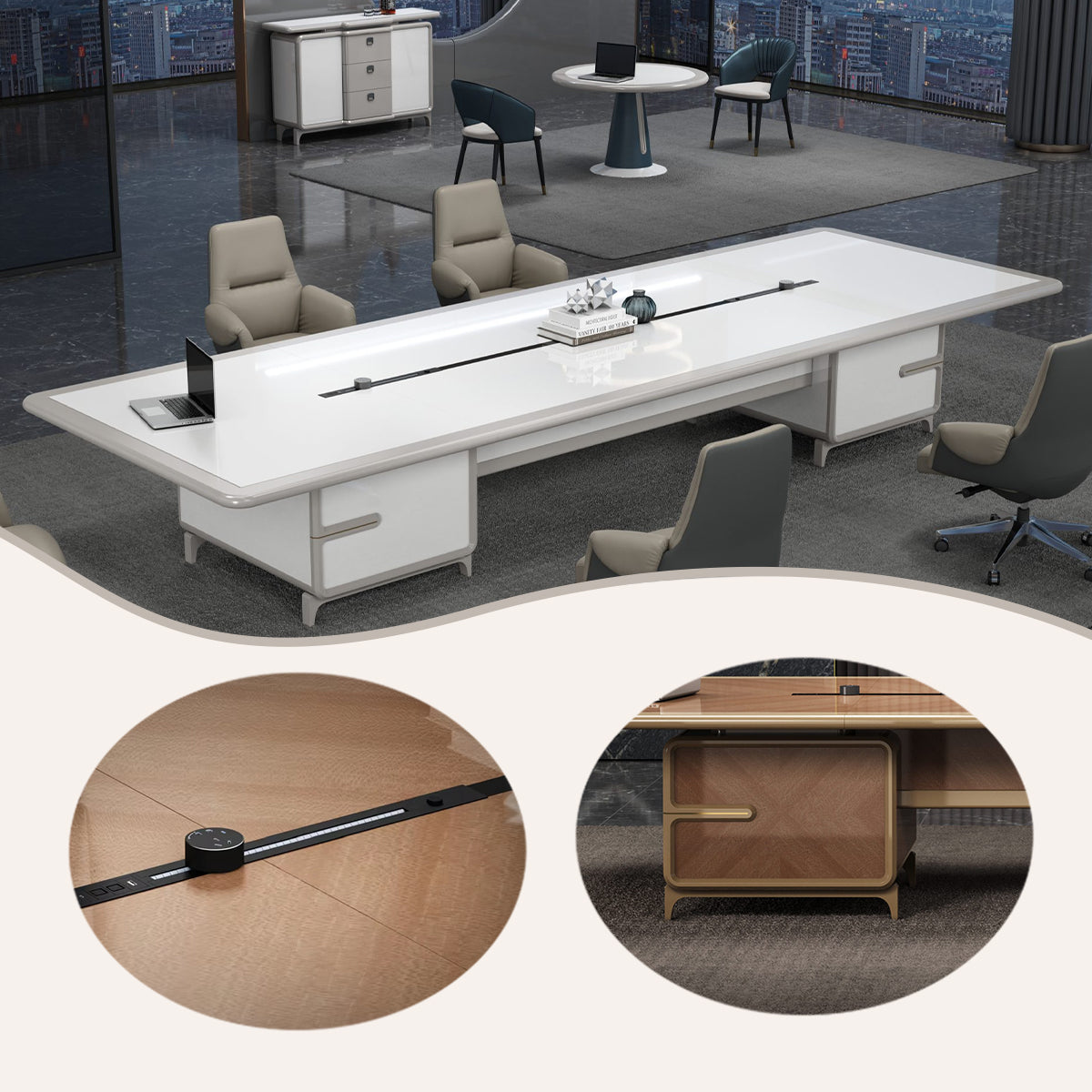 大中型会議テーブル ミーティングテーブル 商談テーブル 会議室用 高級感 ホワイト ブラウン カスタマイズ可能 HYZ-BG-N002