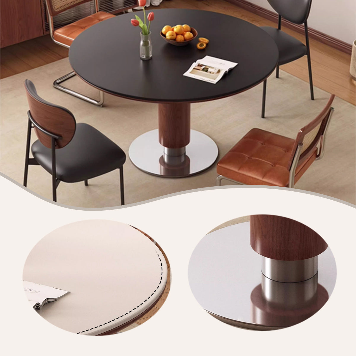 ダイニングテーブル 丸形 ダイニングテーブル こたつテーブル 机 つくえ 丈夫な脚部 ステンレス製ホルダー 大理石天板 CZ-N048