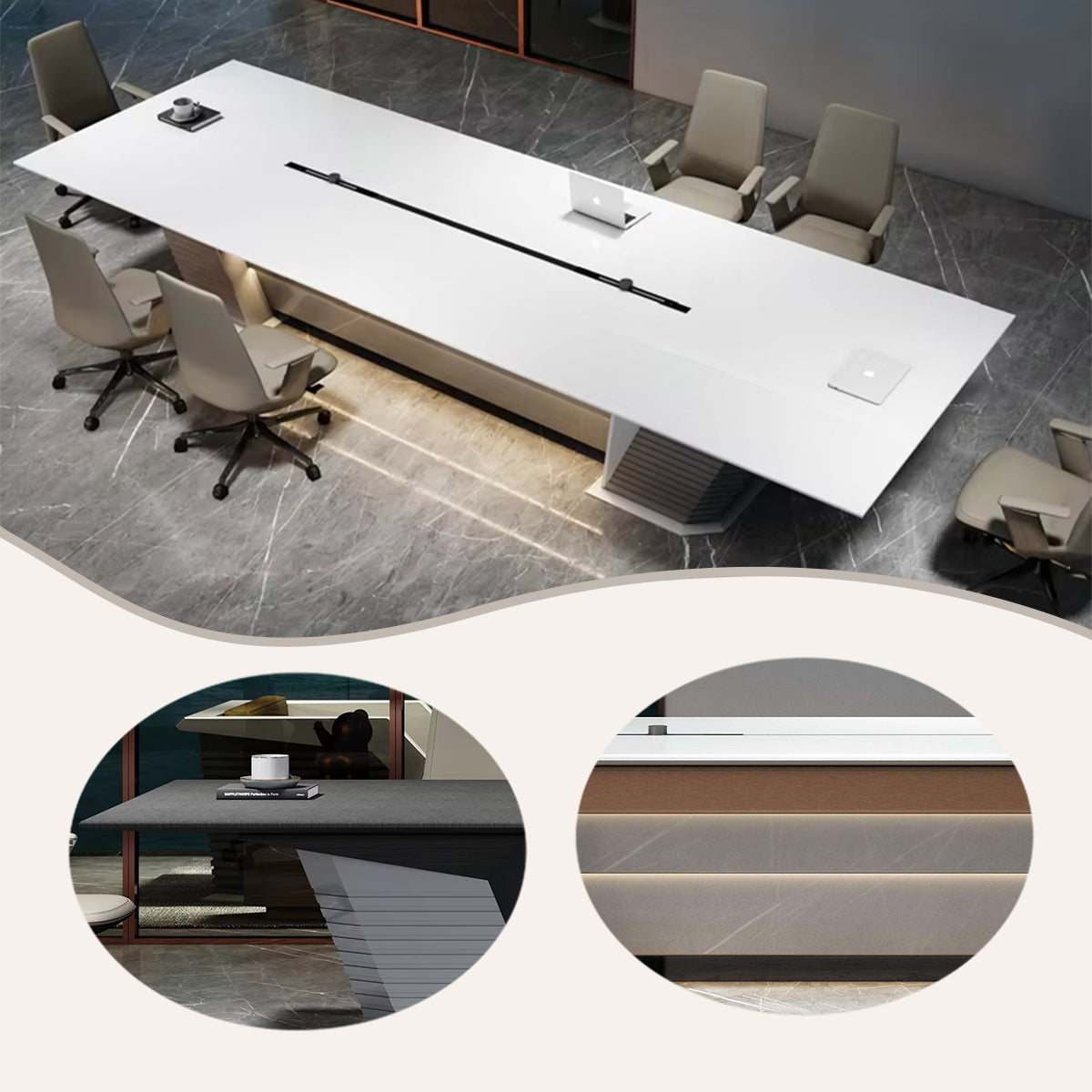 会議テーブル 大中型会議テーブル ミーティングテーブル 商談テーブル 会議室用 高級感 ホワイト カスタマイズ可能 HYZ-BG-N001