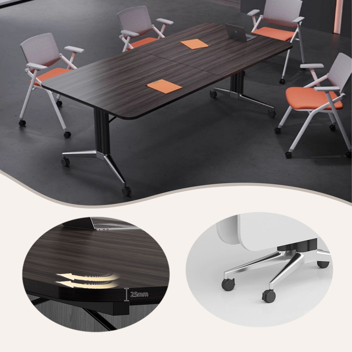 会議テーブル ミーティングテーブル オフィステーブル 会議用テーブル キャスター付き 折り畳み式 耐荷重性 組立必要 HYZ-N073