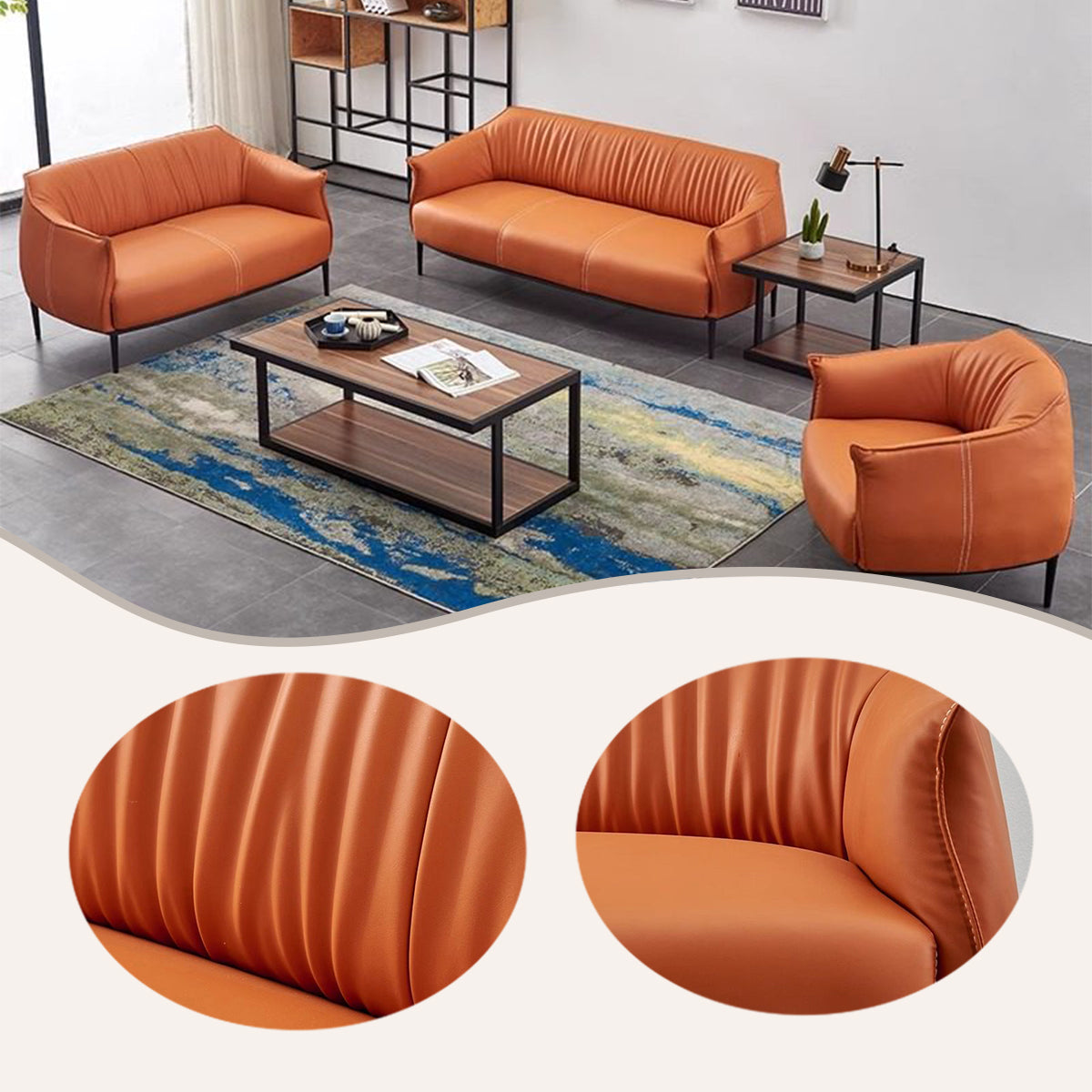 ソファセット ローバックソファ ストレートソファ 応接ソファ アームソファ リビング用 きれいな模様 ナッパレザー 本革 JDSF-N048