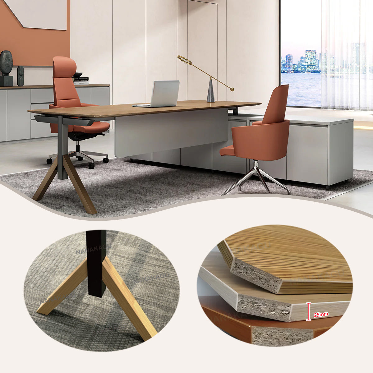 エグゼクティブデスク オフィスデスク 社長机 収納付きデスク 大容量 社長室 高級感 ナチュラル カスタマイズ可能 LBZ-YDD-N003