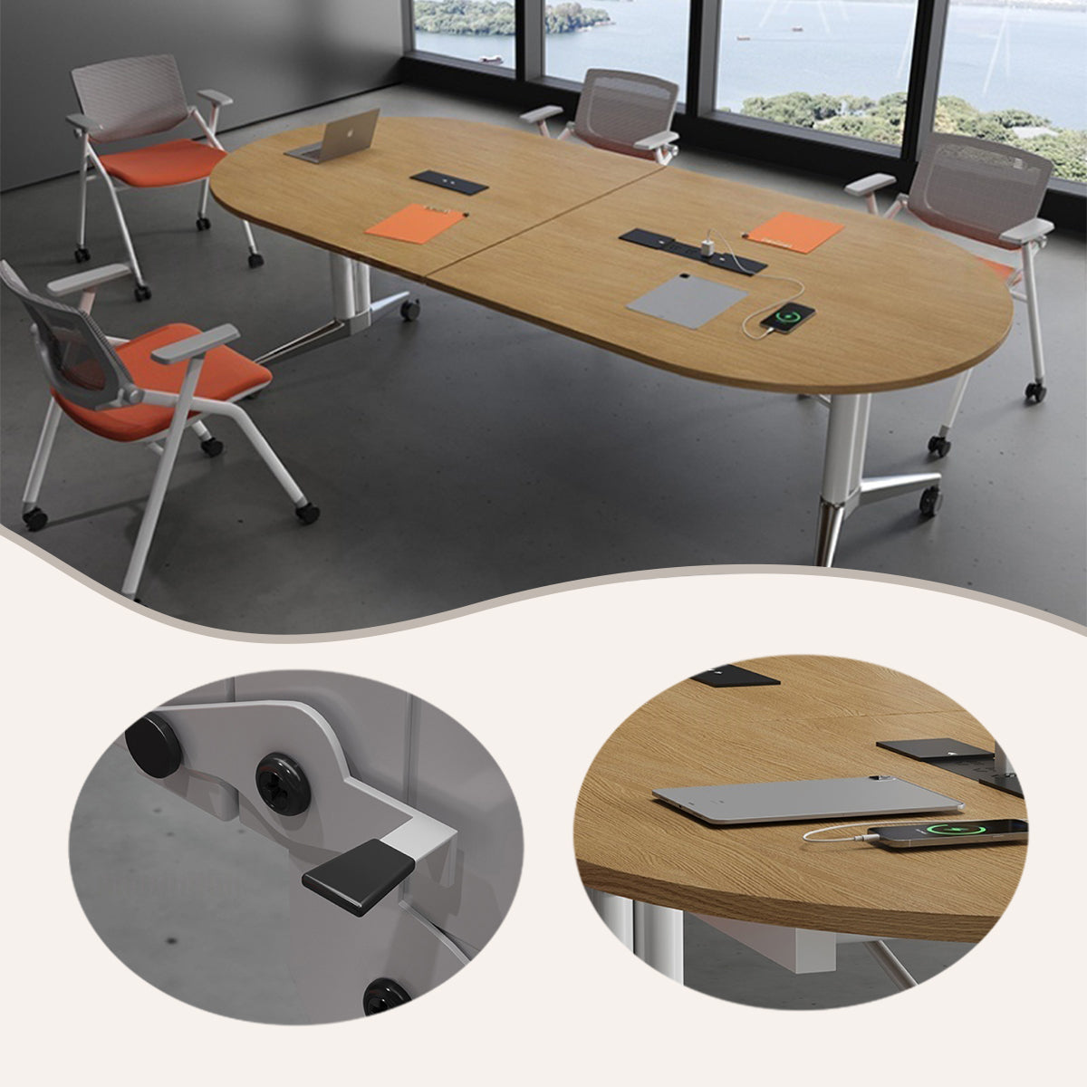 会議テーブル 内蔵式コンセント 丈夫な脚部 キャスター付き 組立必要 カスタマイズ可能 多色選択可能 HYZ-N062