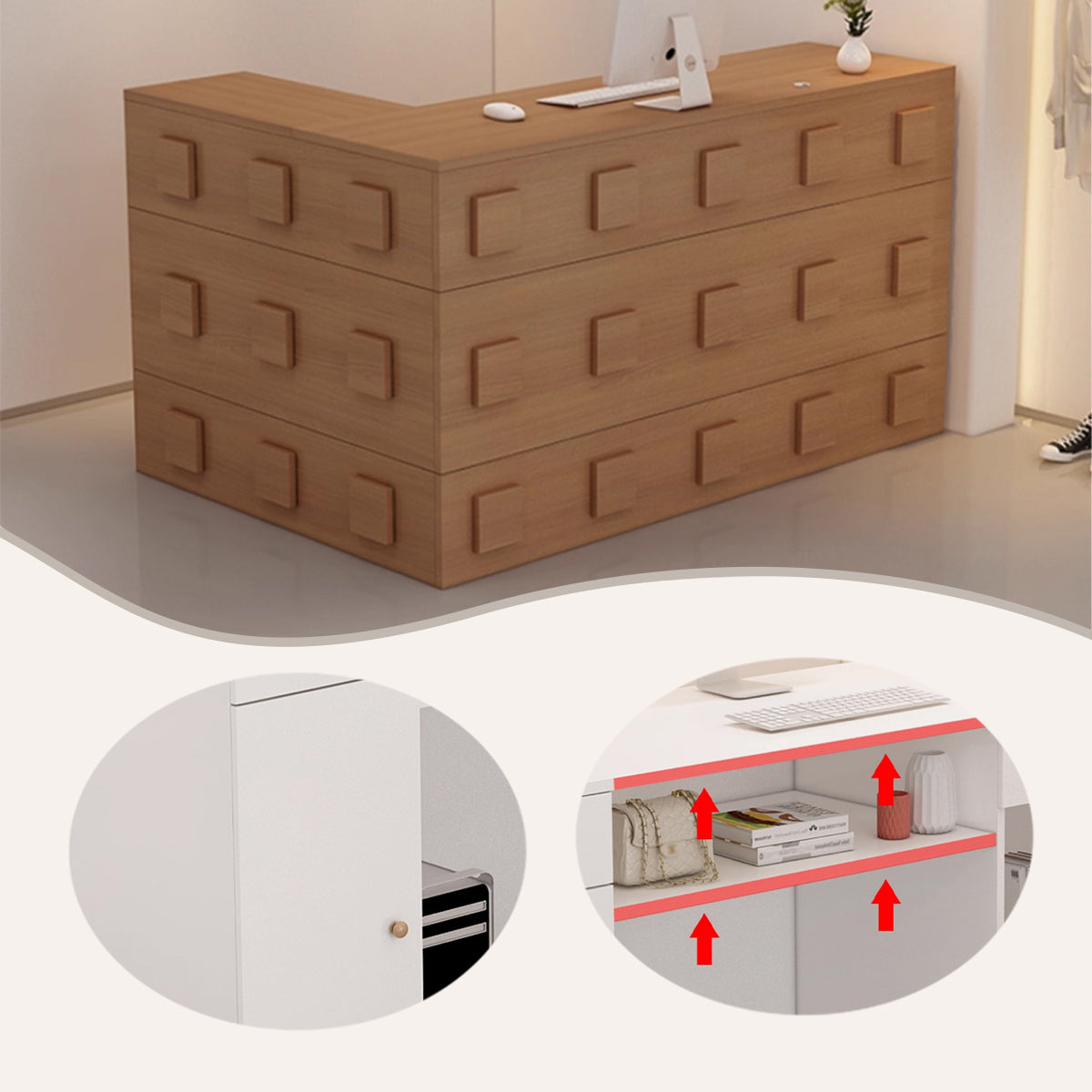 受付カウンター エントランス受付 レジ台 レジカウンター L字型 コーナー 店舗 美容室 大容量収納 モダン JDQT-N061