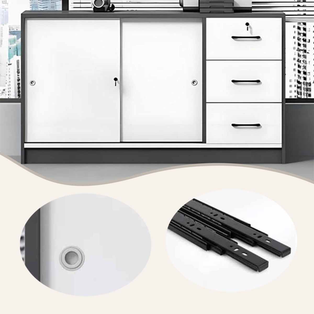 ファイルワゴン 収納庫 書類整理棚 両開き書庫 小物整理棚 オフィス用 大容量収納 鍵付き ホワイト ブラック BGCWG-N077