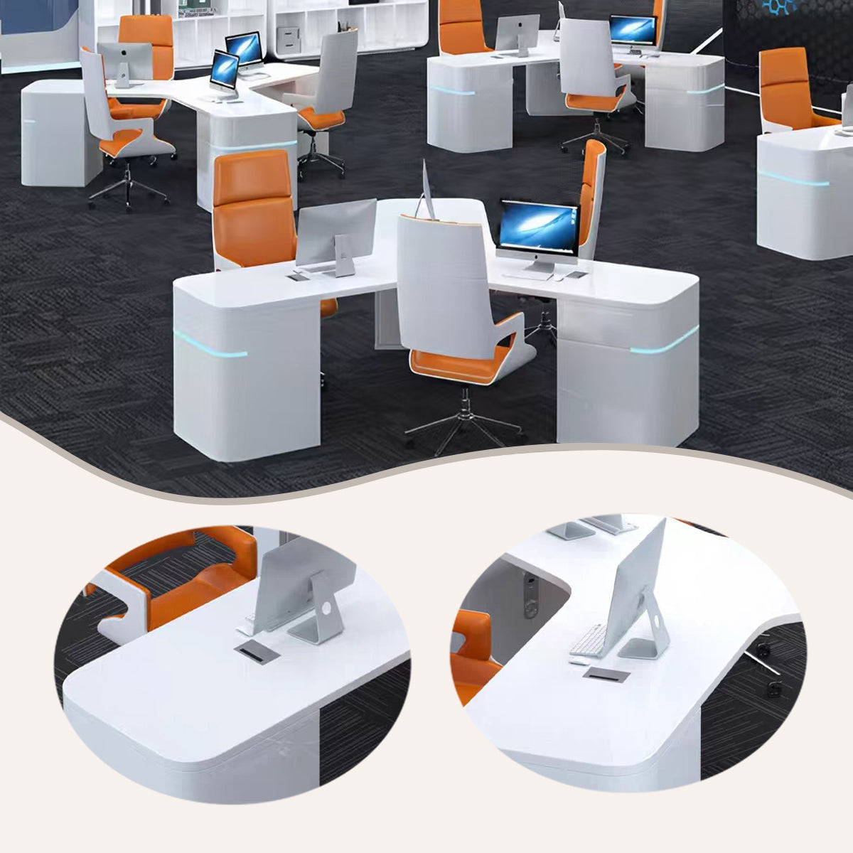 オフィステーブル ライト付き オフィスデスク 事務用デスク 机 パソコンデスク 事務机 つくえ 配線穴 組立必要 ホワイト YGZ-N075