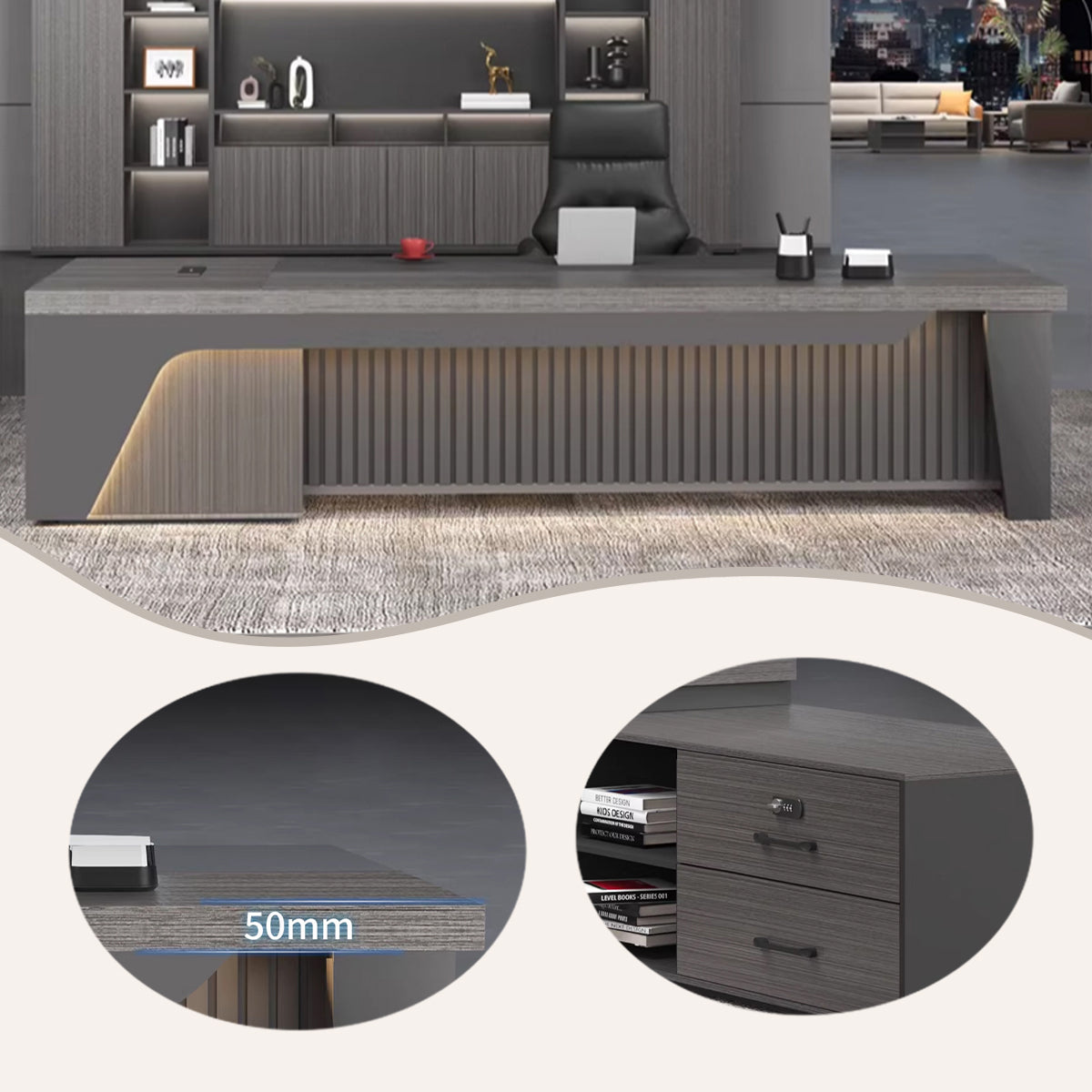 エグゼクティブデスク 作業テーブル 社長机 役員用デスク パソコンデスク 幕板 サイドキャビネット LBZ-N086