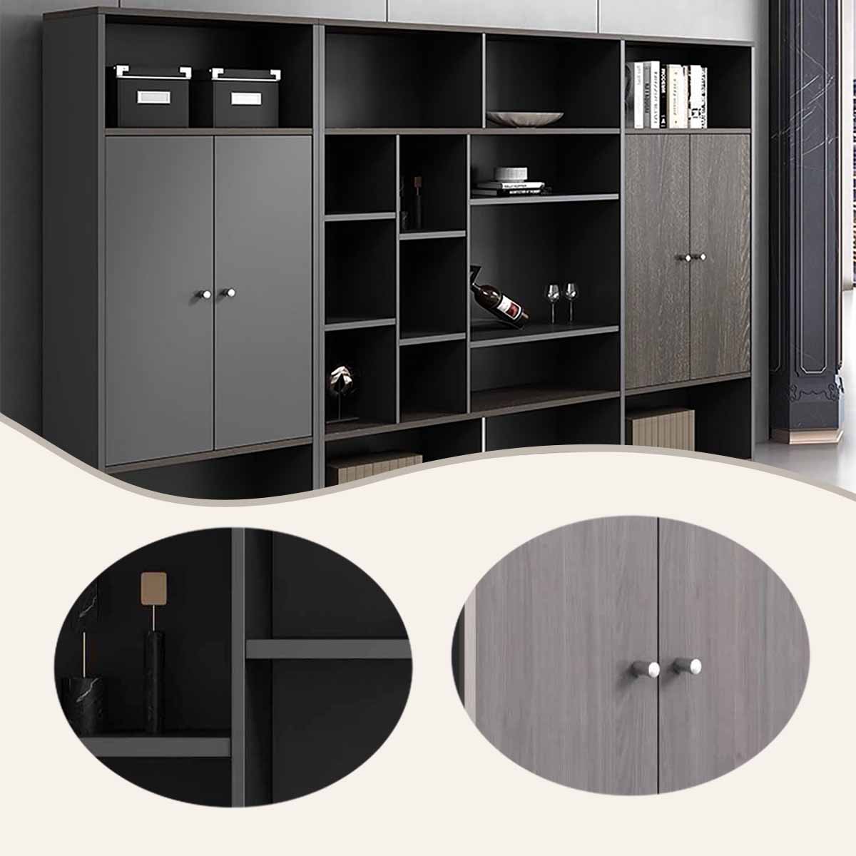 役員用書庫 オフィスキャビネット 収納家具 役員室 社長用 大容量収納 扉収納 オープン収納 静音ヒンジ カーキ オーク BGCWG-N079