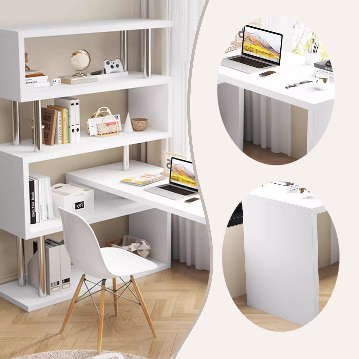 勉強机 パソコンデスク 学習デスク 作業デスク 在宅勤務 本棚付き 大容量収納 シンプル 洗練 ホワイト カスタマイズ可能 XXZ-N013