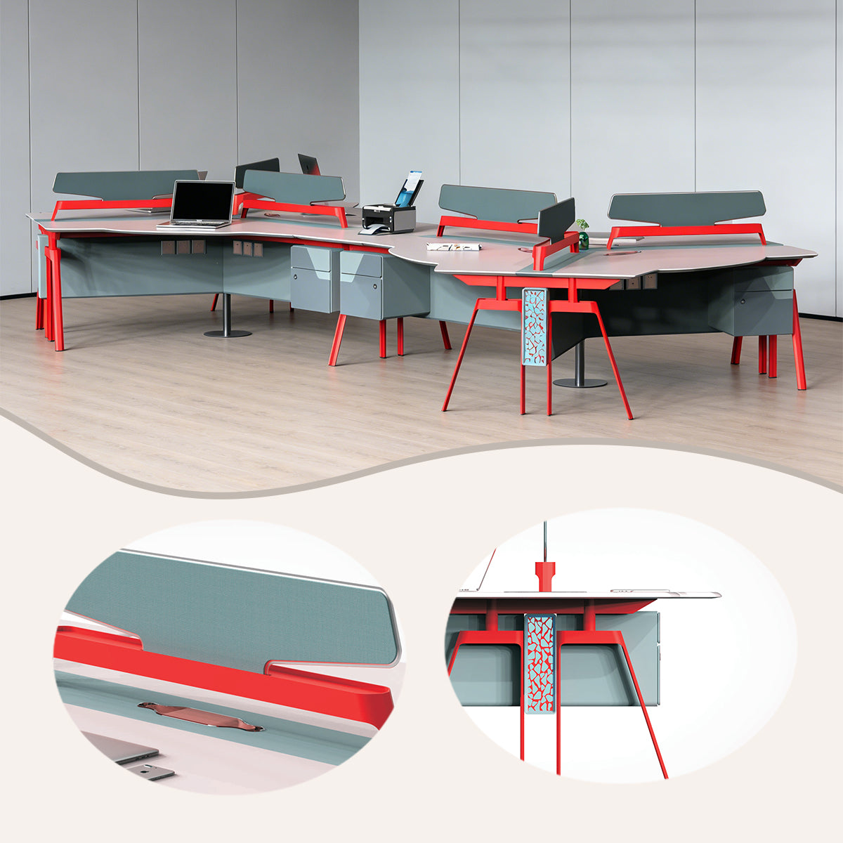 オフィスデスク ワークデスク 社員用デスク パソコンデスク 仕事用 トップパネル ピンク+ブルー カスタマイズ可能 YGZ-BG-N001