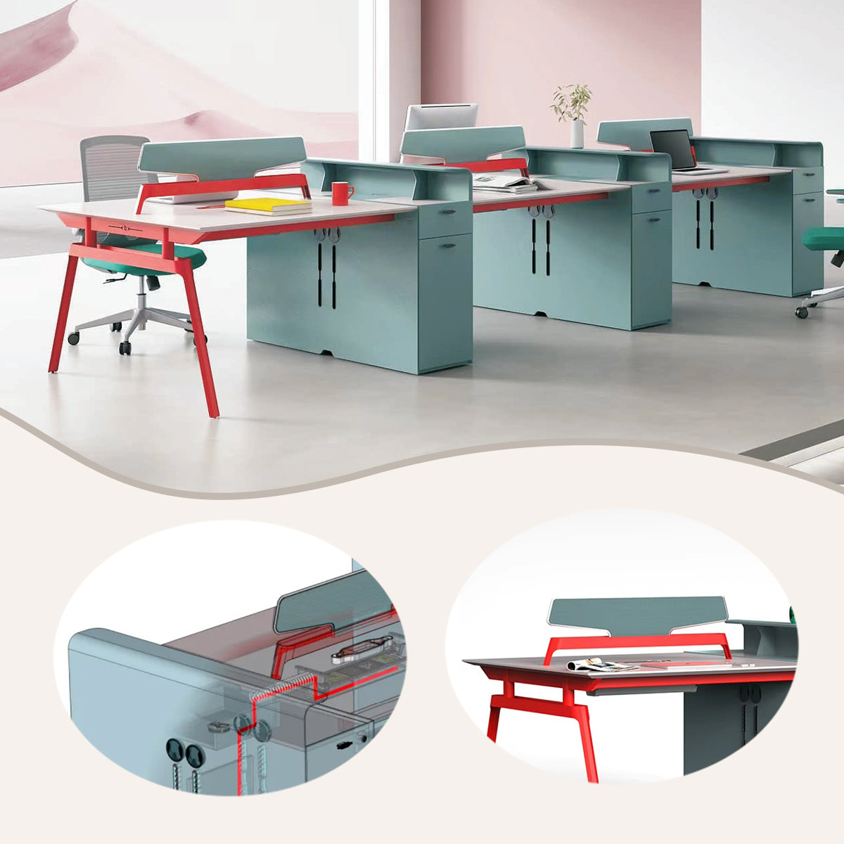 オフィスデスク ワークデスク 社員用デスク パソコンデスク 仕事用 トップパネル サイドキャビネット カスタマイズ可能 YGZ-BG-N002