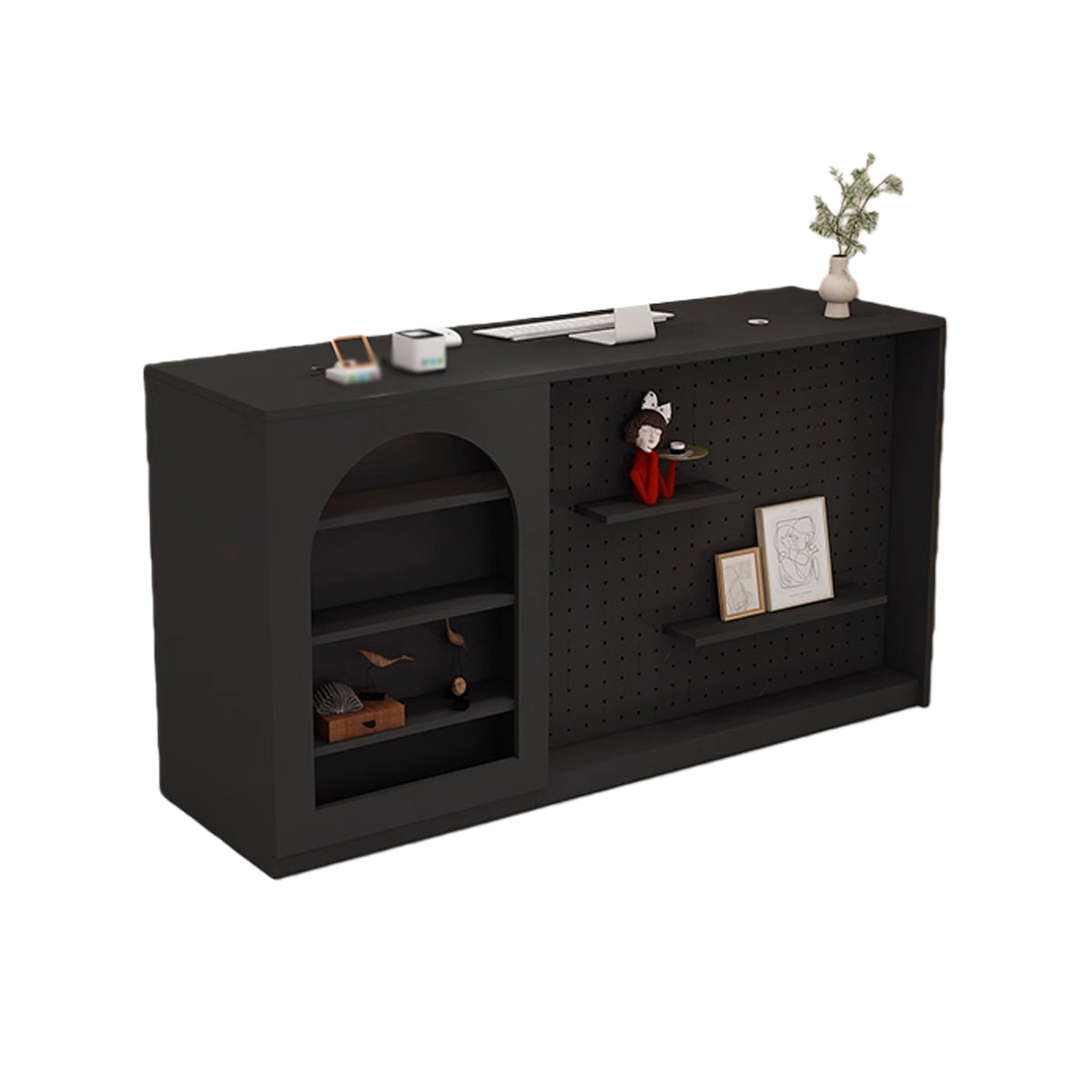 受付カウンター PC収納スペース エントランス受付 配線穴 バーカウンター パンチングボード 大容量収納 組立必要 JDQT-N062