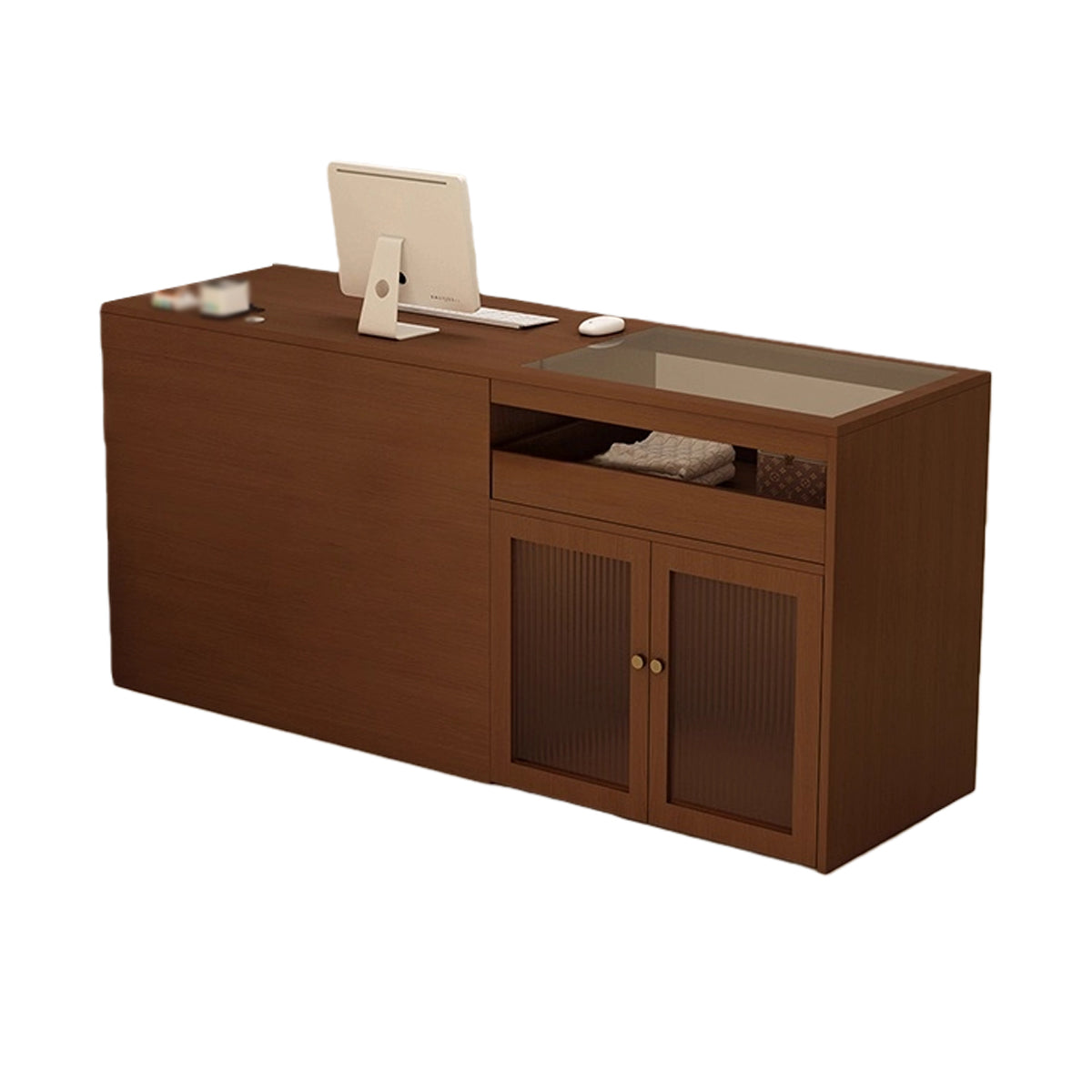 受付カウンター 大容量収納 配線穴 ガラスディスプレイ 組立必要 多色選択可能 JDQT-N066