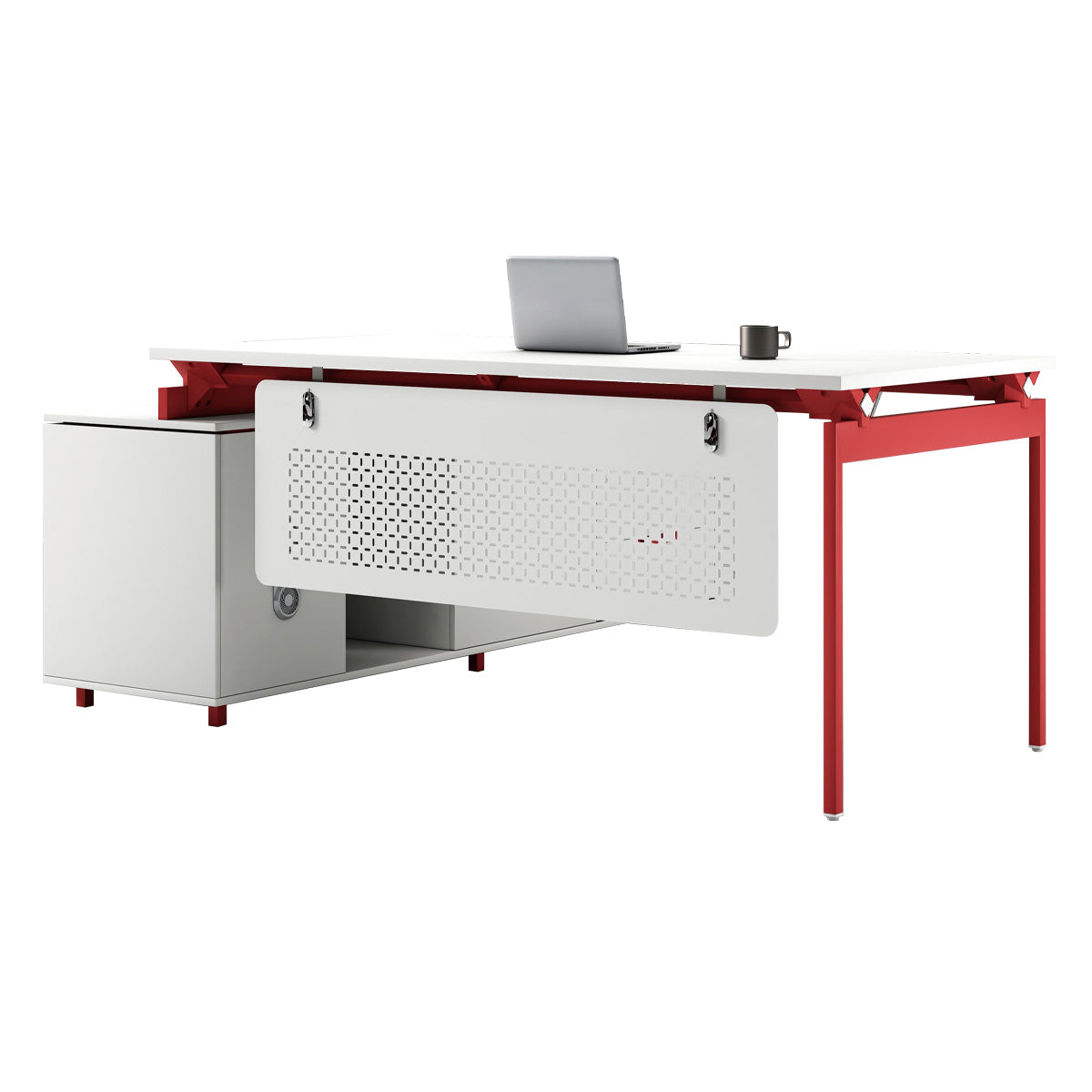 エグゼクティブデスク オフィスデスク L型デスク 大容量収納 サイドキャビネット ホワイト カスタマイズ可能 LBZ-YDD-N001