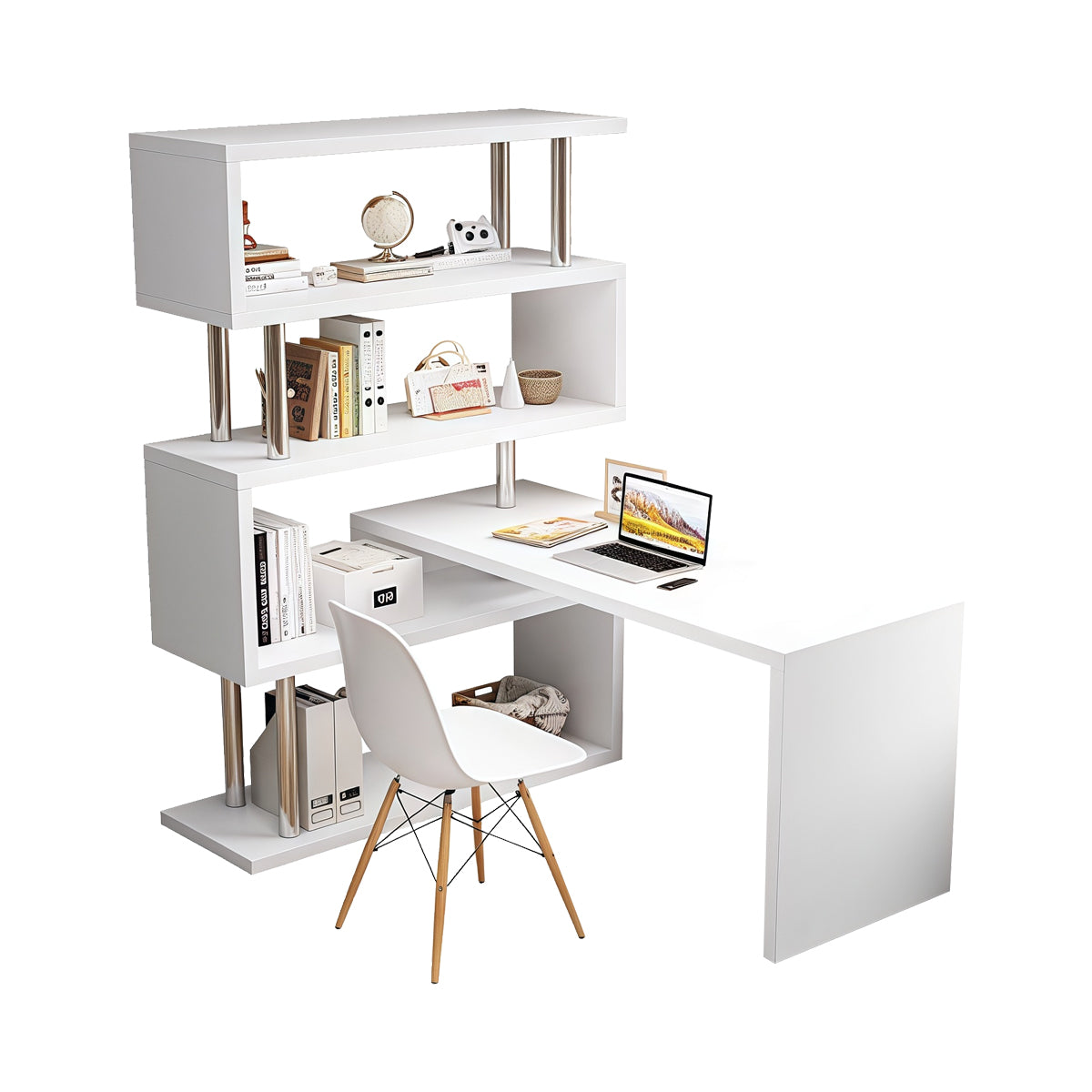 勉強机 パソコンデスク 学習デスク 作業デスク 在宅勤務 本棚付き 大容量収納 シンプル 洗練 ホワイト カスタマイズ可能 XXZ-N013