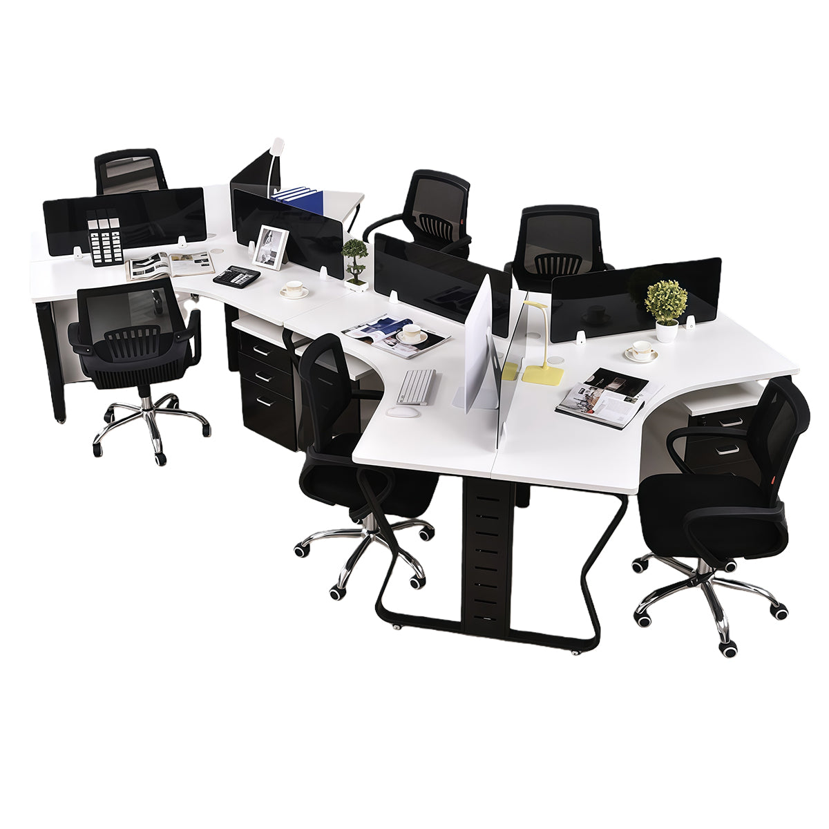 オフィスデスク 組み合わせ可能デスク ワークデスク パソコンデスク 事務所用 作業用 オフィス用 配線穴 ワゴン付き YGZ-N020