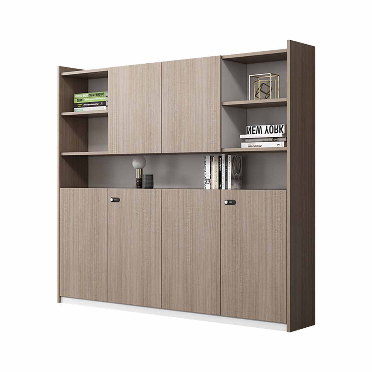 役員用家具 木製キャビネット 社長室 役員用書庫 オフィスキャビネット 大容量収納 ダイヤル錠 ホワイト オーク BGCWG-N078