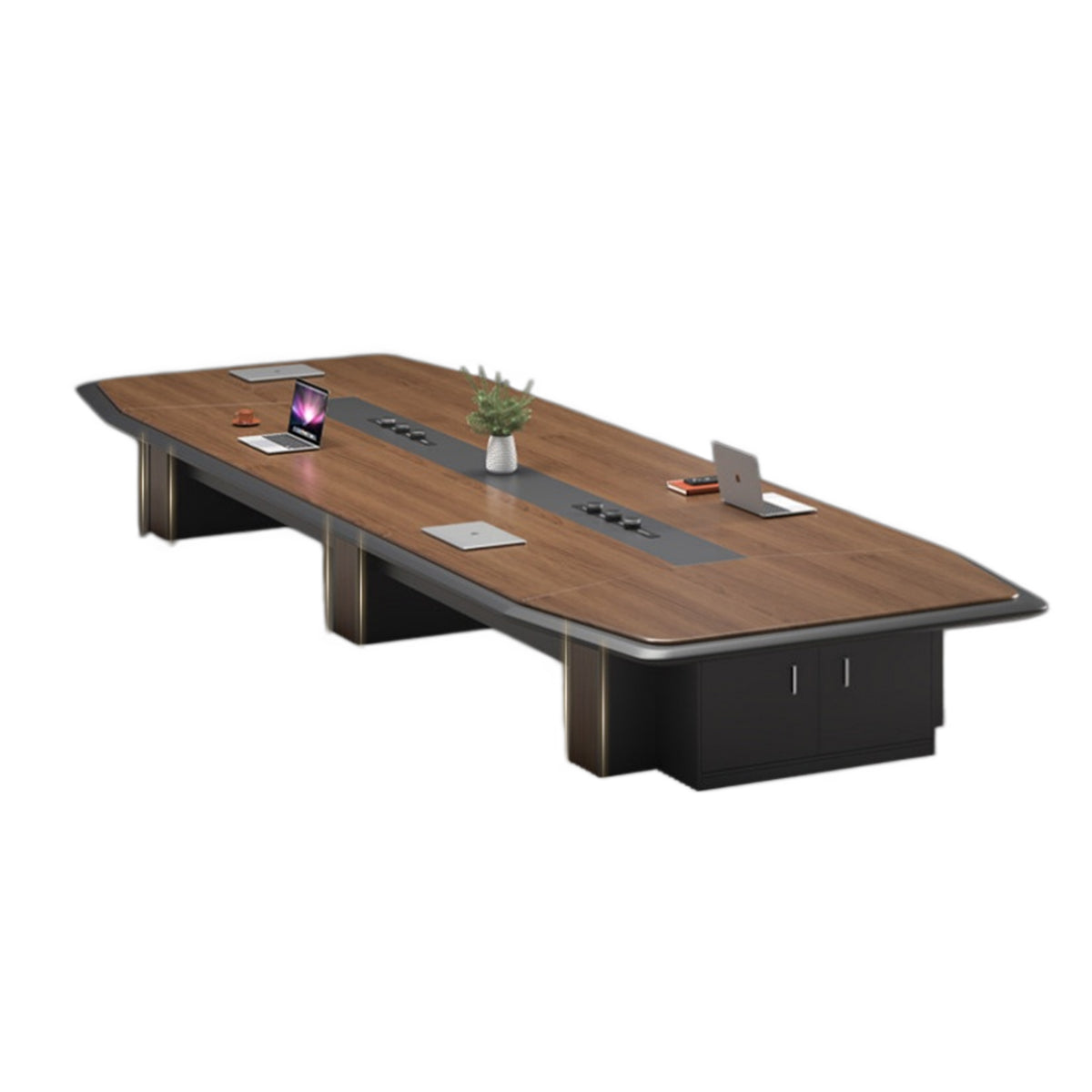 会議テーブル ミーティングテーブル オフィステーブル 会議用テーブル サイド収納付き 広い天板 大型 HYZ-N092