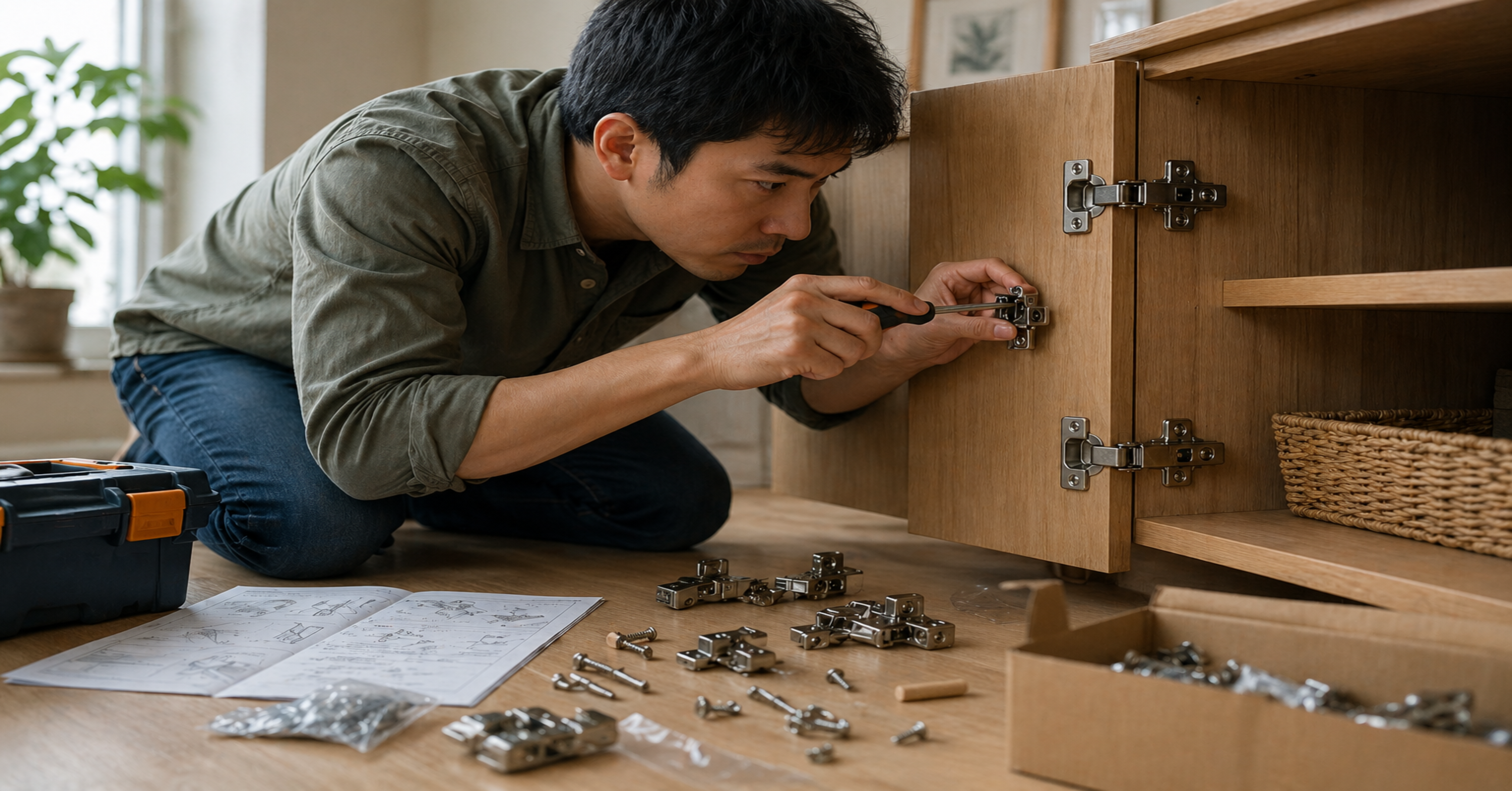 【プロが直伝】スライド丁番（ヒンジ）の正しい取り付け方と扉のズレ調整完全ガイド