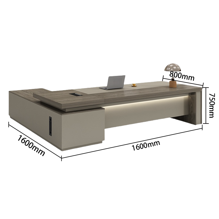 エグゼクティブデスク　オフィスデスク　バイカラーデスク　L型デスク　配線ボックス　LEDライト　PC収納　ウォールナット　LBZ-N024