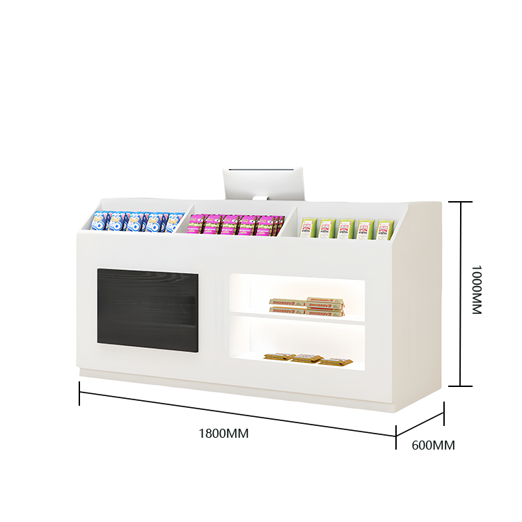 受付カウンター，レジカウンター，展示棚，エントランス受付