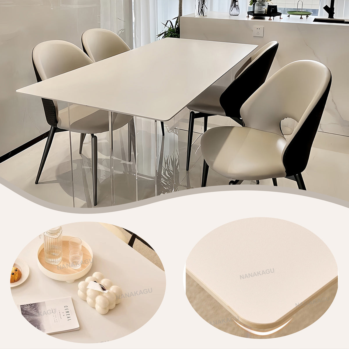 ダイニングテーブル　食卓　テーブル　座卓　セラミックテーブル　在宅用　食事用　リビングルーム　アクリルパネル脚　R仕上げ　CZ-N003