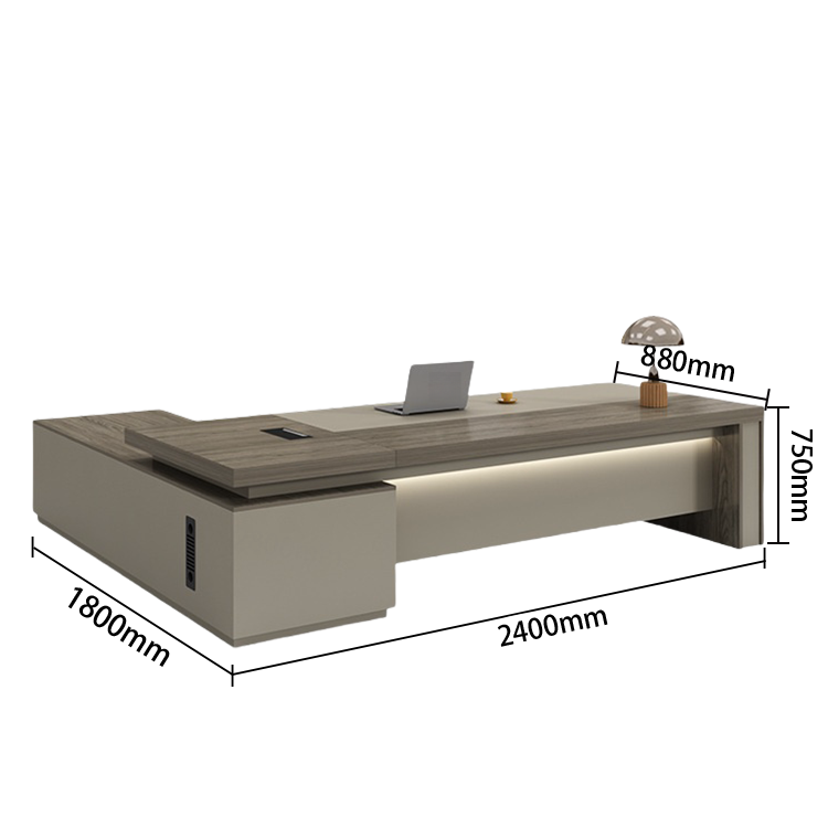 エグゼクティブデスク　オフィスデスク　バイカラーデスク　L型デスク　配線ボックス　LEDライト　PC収納　ウォールナット　LBZ-N024