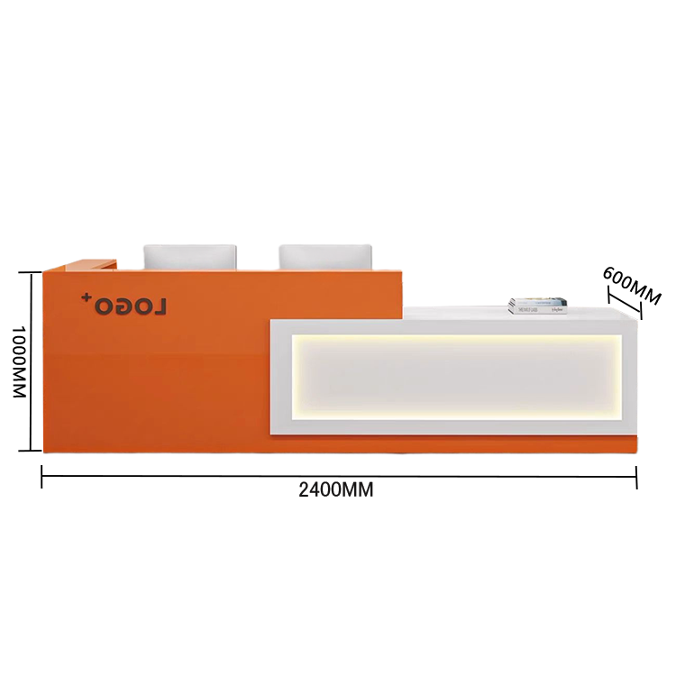 受付カウンター　レジカウンター　店舗用　鍵ロック　配線穴　上部天板　上質　すっきり　オレンジ　カスタマイズ可能　JDQT-N035