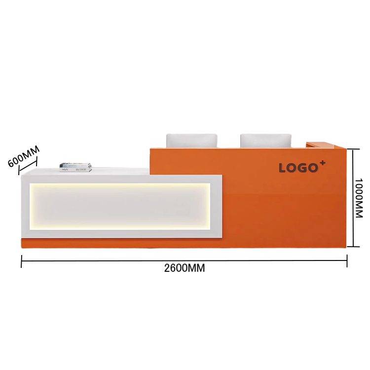 受付カウンター　レジカウンター　店舗用　鍵ロック　配線穴　上部天板　上質　すっきり　オレンジ　カスタマイズ可能　JDQT-N035
