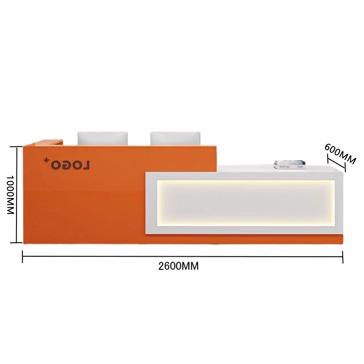 受付カウンター　レジカウンター　店舗用　鍵ロック　配線穴　上部天板　上質　すっきり　オレンジ　カスタマイズ可能　JDQT-N035