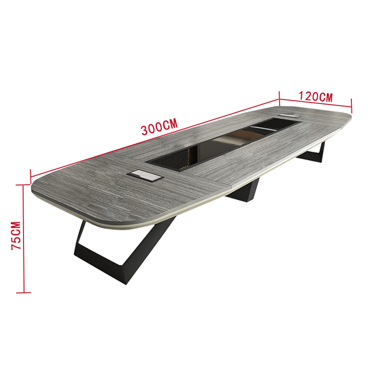 会議テーブル　ワークデスク　ミーティングテーブル　オフィス　作業台　会議机　打ち合わせ　オフィス用　会議用　商談用　快適なチェア　焼付塗装加工のフレーム　厚みのある天板　配線ボックス付き　コンセント付き E1級エコ板材　丈夫な脚部　メラミン化粧板　エコ　安定性　耐久性　便利　広い　洗練　ダークグレー　ライトグレー　カスタマイズ可能HYZ-N007
