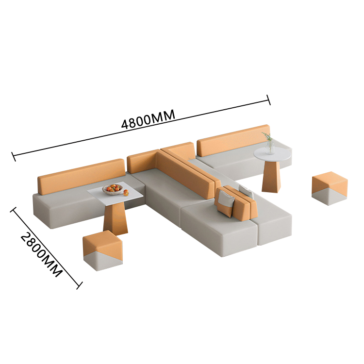 カウチソファ　組み換え自由　ソファ　応接セット　リビングソファ　1人掛け　4人掛け　トレーニング　幼児園　休憩室　バイカラーデザイン　傷付きにくい　通気性　ミニ　エコ　シンプル　モダン　オレンジ　カスタマイズ可能　JDSF-N013