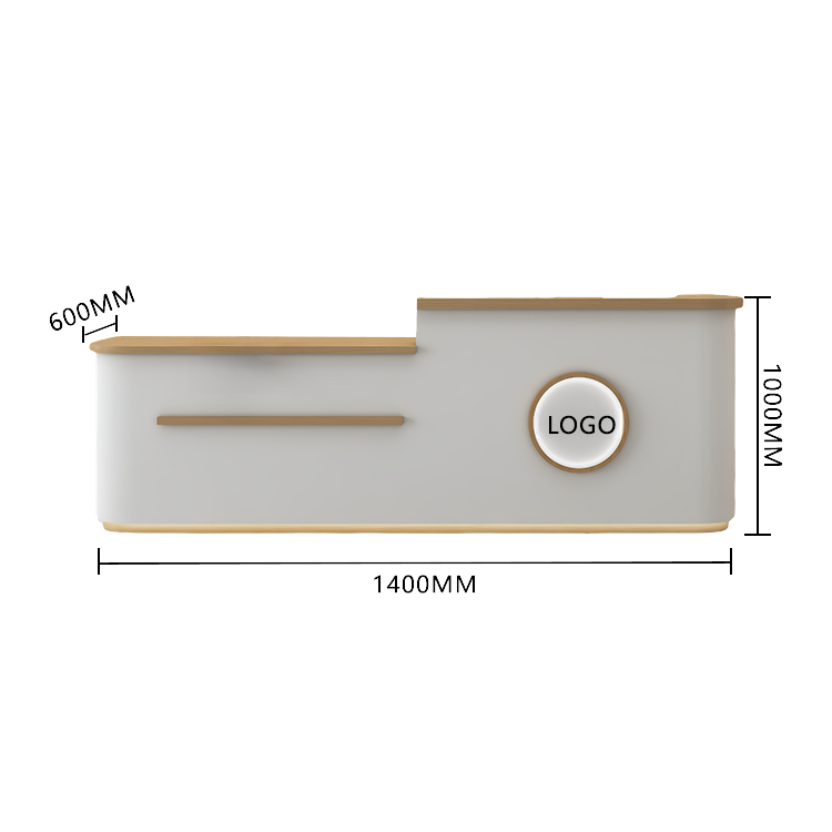 受付カウンター　レジカウンター　フロント　受付台　オフィスカウンター　店舗用　サロン　ショップ用　引き出し　扉付き収納　キーボードトレイ　大容量収納　耐久性　丈夫　厚手　エコ　おしゃれ　洗練　ベージュ　カスタマイズ可能　JDQT-BODS-N005