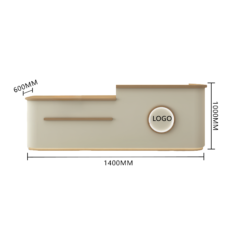 受付カウンター　レジカウンター　フロント　受付台　オフィスカウンター　店舗用　サロン　ショップ用　引き出し　扉付き収納　キーボードトレイ　大容量収納　耐久性　丈夫　厚手　エコ　おしゃれ　洗練　ベージュ　カスタマイズ可能　JDQT-BODS-N005