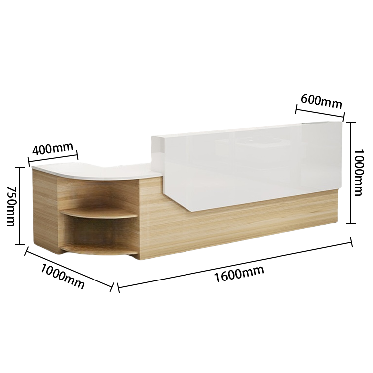 受付カウンター　L字型カウンター　フロント　大容量収納　引き出し収納　キーボードトレイ　ホワイト　カスタマイズ可能　JDQT-N021