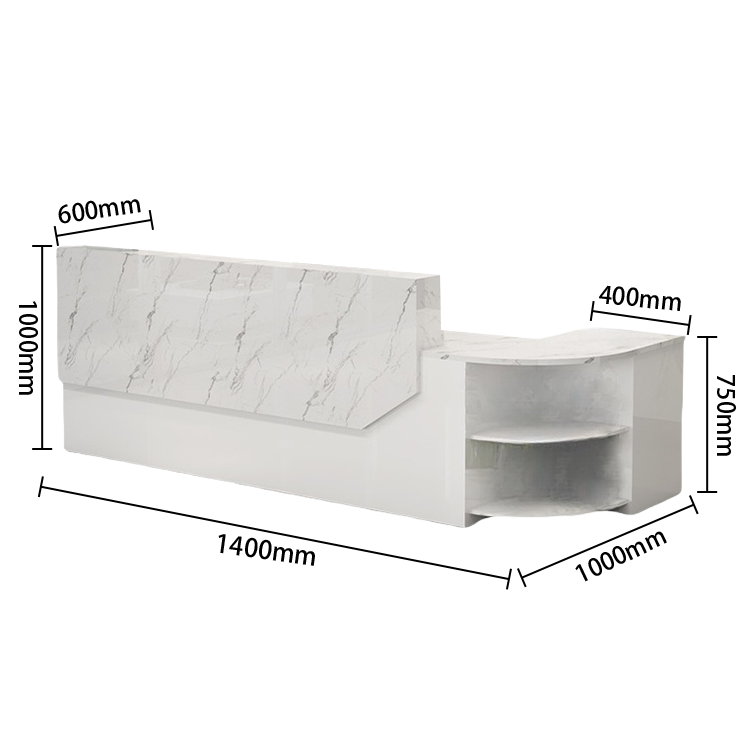 受付カウンター　L字型カウンター　フロント　大容量収納　引き出し収納　キーボードトレイ　ホワイト　カスタマイズ可能　JDQT-N021