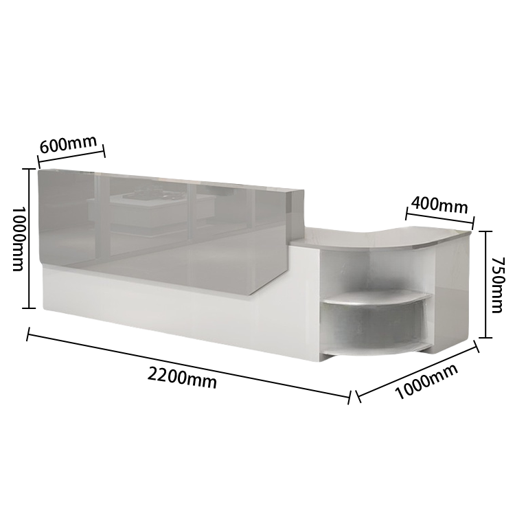 受付カウンター　L字型カウンター　フロント　大容量収納　引き出し収納　キーボードトレイ　ホワイト　カスタマイズ可能　JDQT-N021