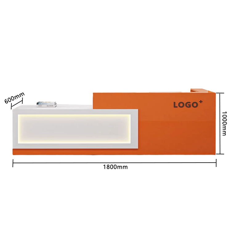 受付カウンター　レジカウンター　店舗用　鍵ロック　配線穴　上部天板　上質　すっきり　オレンジ　カスタマイズ可能　JDQT-N035