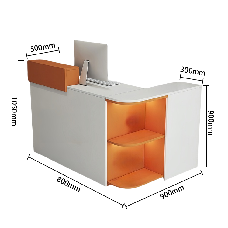 受付カウンター　レジカウンター　L字型　店舗用　鍵ロック　配線穴　展示棚　角丸　大容量収納　グレー　カスタマイズ可能　JDQT-N048