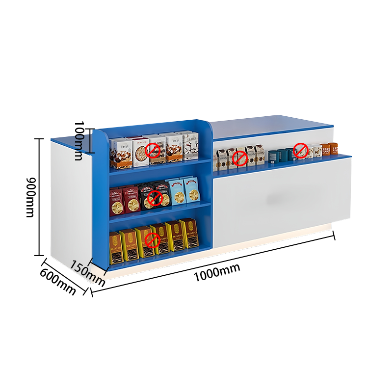 展示棚　受付台　レジカウンター　店舗用　コンビニ　オープン収納　鍵ロック　分類収納　清潔　ナチュラル　カスタマイズ可能　JDQT-N050