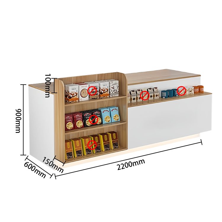 展示棚　受付台　レジカウンター　店舗用　コンビニ　オープン収納　鍵ロック　分類収納　清潔　ナチュラル　カスタマイズ可能　JDQT-N050