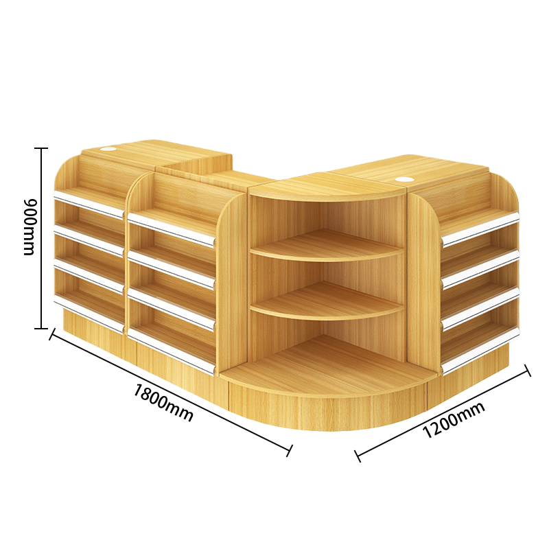 陳列棚付きカウンター　レジカウンター　L字型カウンター　店舗用　コンビニ　分類収納　ナチュラル　カスタマイズ可能　JDQT-N042