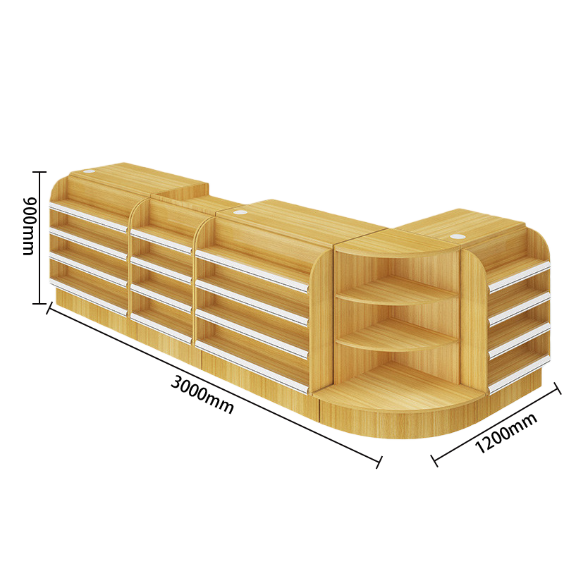 陳列棚付きカウンター　レジカウンター　L字型カウンター　店舗用　コンビニ　分類収納　ナチュラル　カスタマイズ可能　JDQT-N042