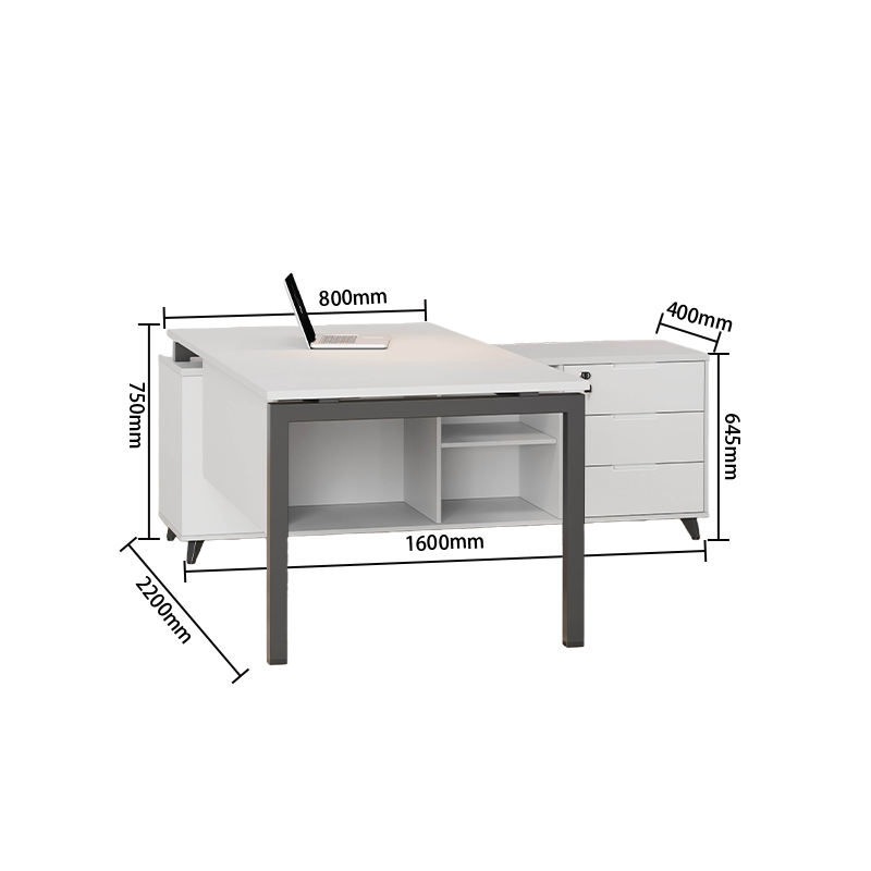 エグゼクティブデスク　作業テーブル　L型デスク　幕板付き　サイドキャビネット　シンプル　ホワイト　カスタマイズ可能　LBZ-YDD-N014