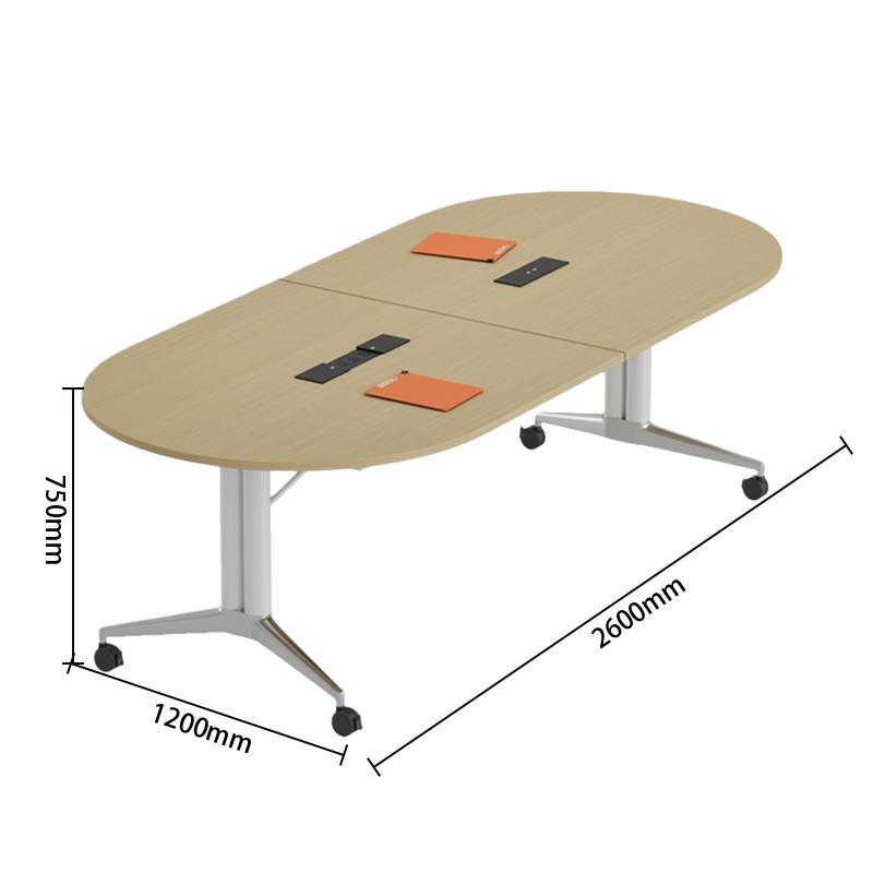 会議テーブル　内蔵式コンセント　丈夫な脚部　キャスター付き　組立必要　カスタマイズ可能　多色選択可能　HYZ-N062