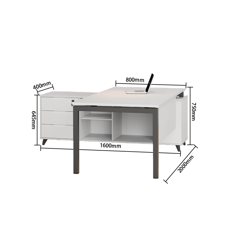 エグゼクティブデスク　作業テーブル　L型デスク　幕板付き　サイドキャビネット　シンプル　ホワイト　カスタマイズ可能　LBZ-YDD-N014